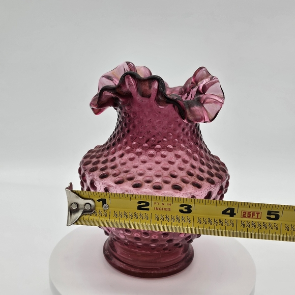 Vintage Kanawha Cranberry Hobnail Ruffled Vase Pink Purple Mid-Century Modern - Picture 4 of 5